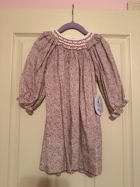 Luli & Me Pink and White Floral Smocked Dress